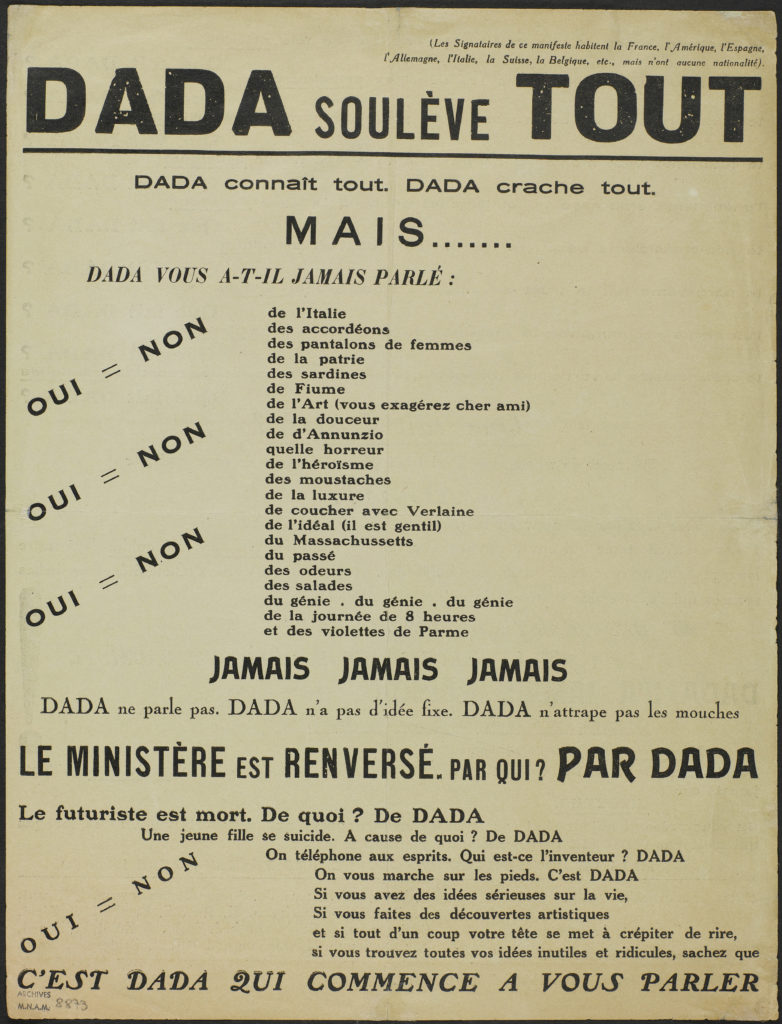 Philippe Soupault, Dada soulève tout, 1921 Tract imprimé sur papier